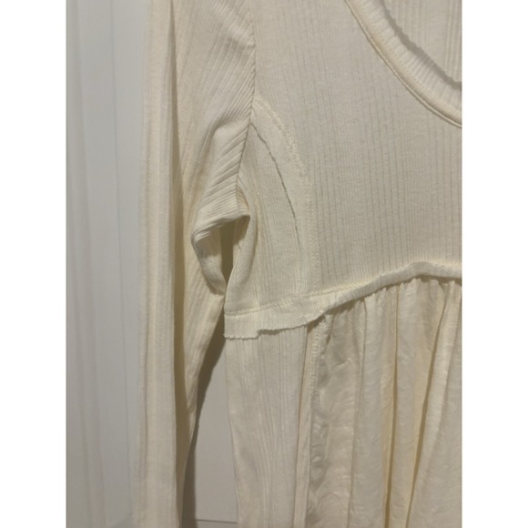 True Craft Blouse Women's‎ Beige Medium Long Sleeve Ribbed Boho Cream Artsy - Picture 5 of 7